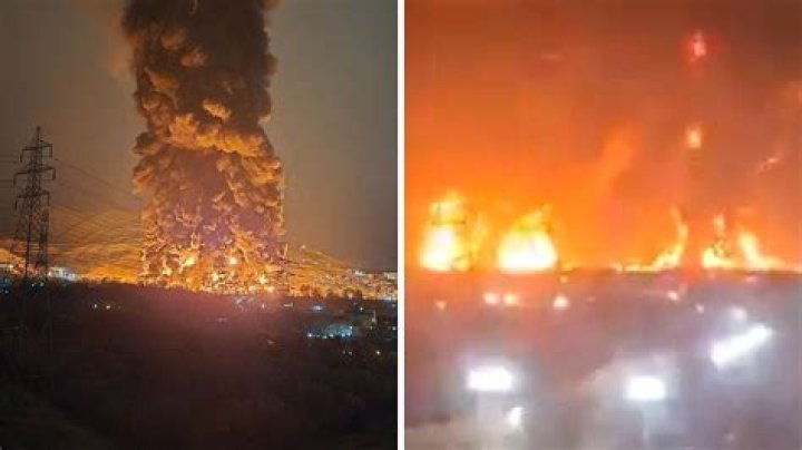 Photos showed the massive flames raging at Grand Bear Resort in Utica, Illinois