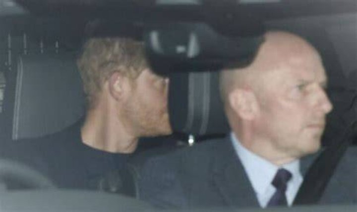 Prince Harry arriving at Clarence House to meet the King on Tuesday