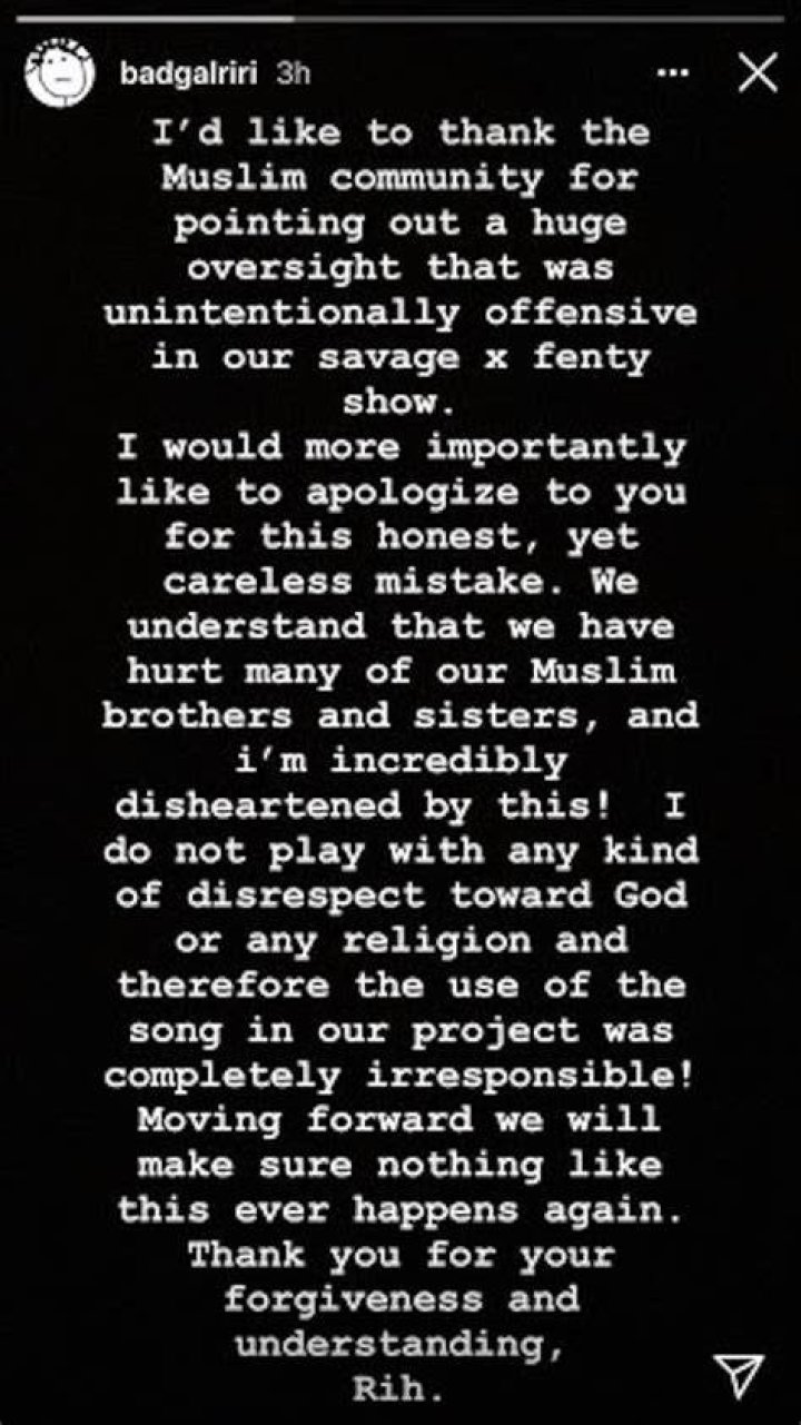 Rihanna Apologizes to Muslim Fans for a Song Used in the Fenty x Savage Show