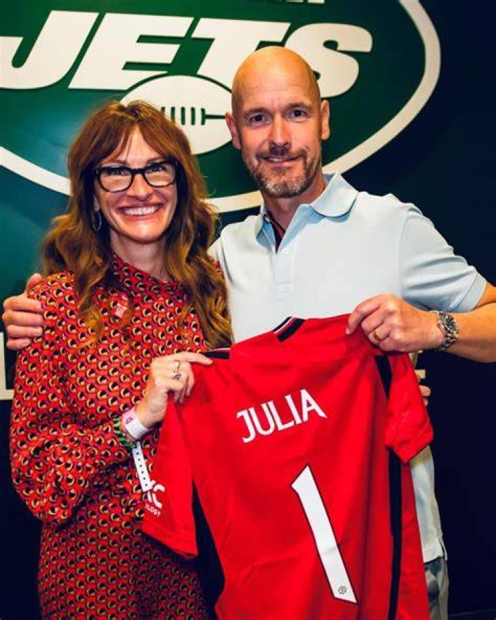 Roberts posed alongside Erik ten Hag over the summer