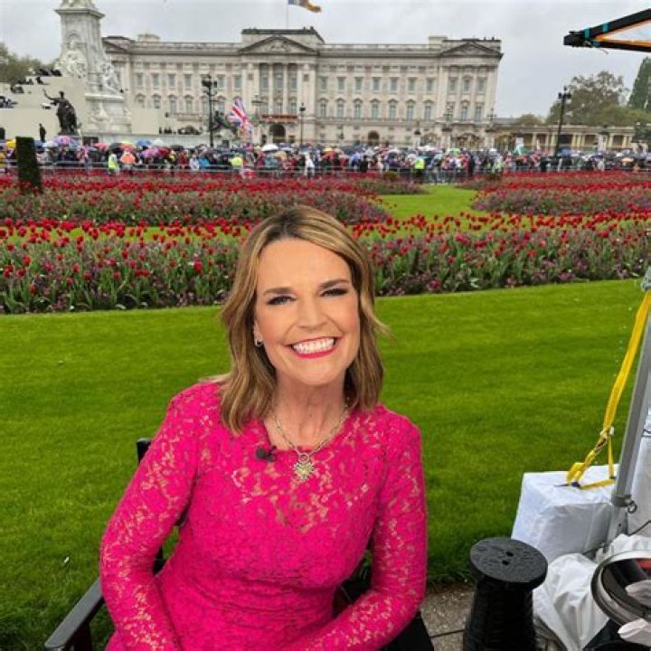 Savannah wore a fabulous pink dress that complimented the palace grounds behind her