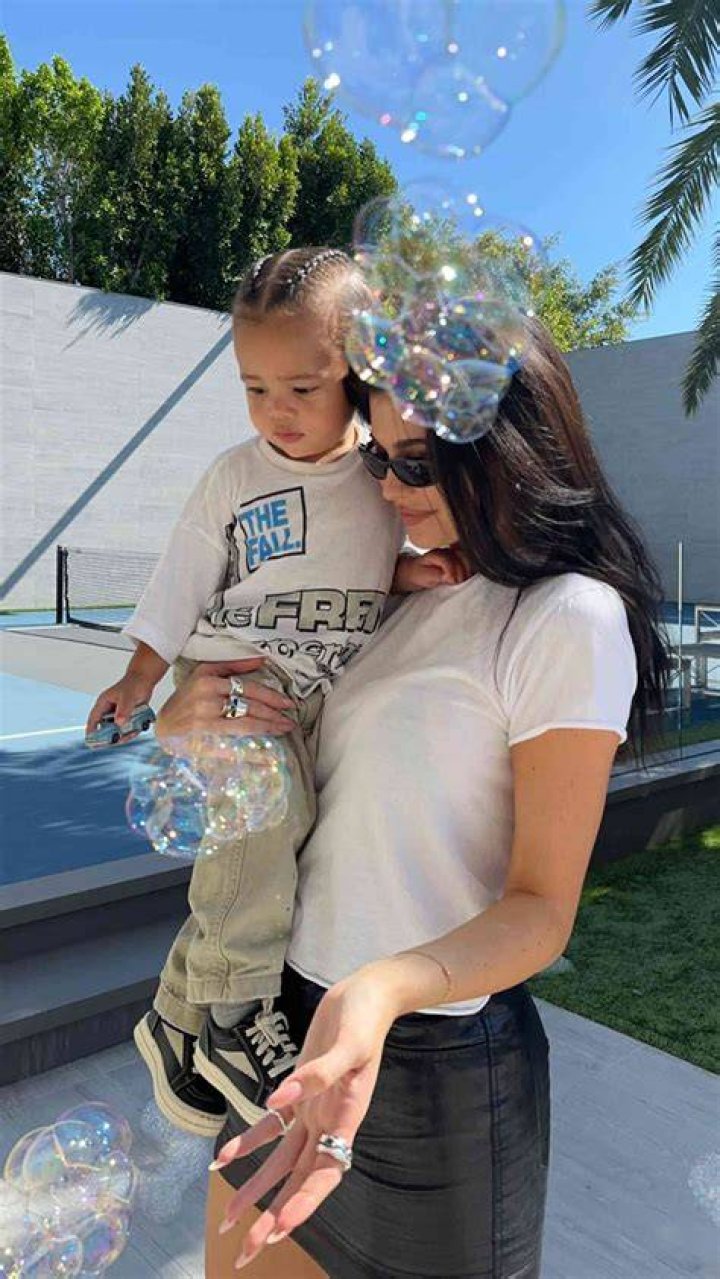 She shares a son Aire (pictured) and daughter Stormi with her ex Travis Scott