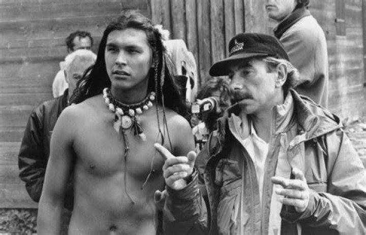 Sheldon Wolfchild (left) on set of a movie, date/location unknown