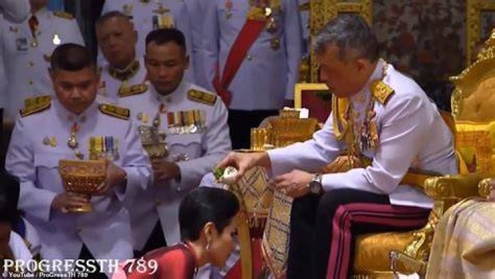 Sineenat was anointed with ceremonial water and named royal consort to King Vajiralongkorn and his wife Queen Suthida