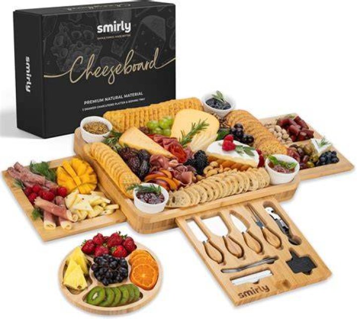 SMIRLY Bamboo Cheese Board and Knife Set