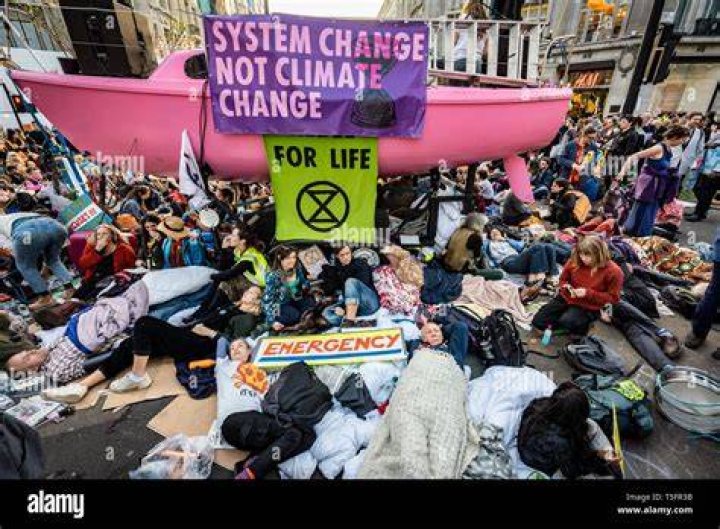 Some demonstrators glued themselves to the pink structure