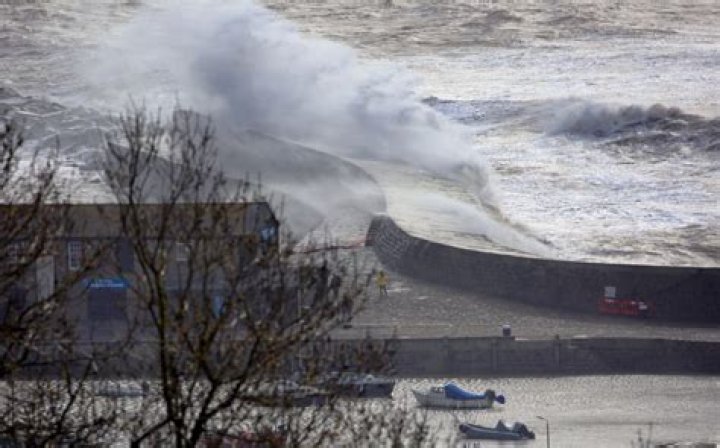 Storm Noa batters the seafront in Lyme Regis, Dorset, today
