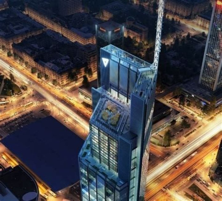 The 310m tower cast in shadow underneath the eclipsed Sun