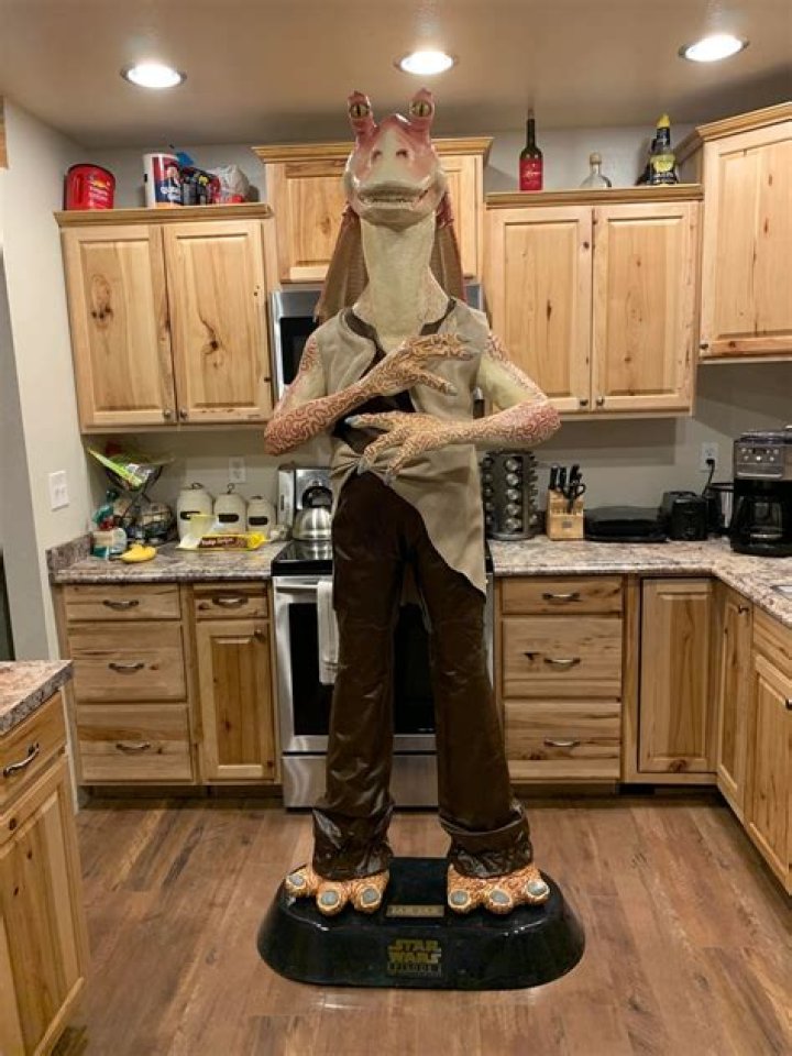 The 7ft tall Jar Jar Binks statue belonging to Marcus Reid