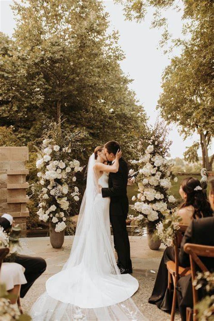 The bride and groom had requested that guests wear fuchsia or blue