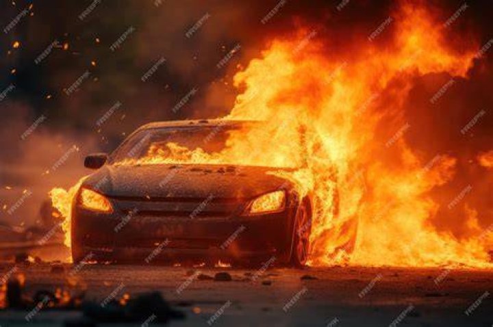 The car burst into flames, sparking fears that it was some kind of attack