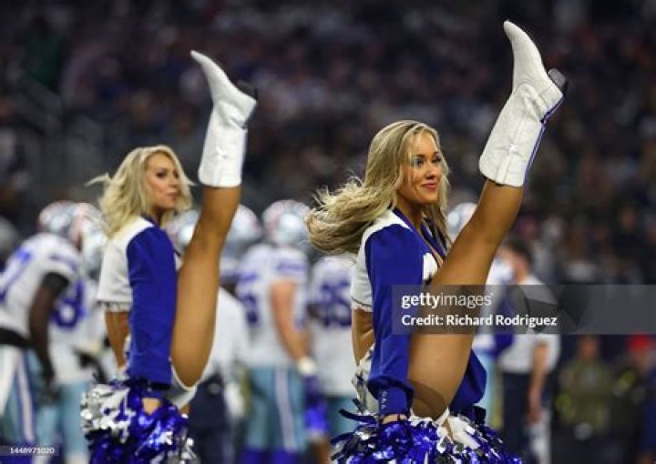 The Dallas Cowboys Cheerleaders perform before the game against the Los Angeles Rams