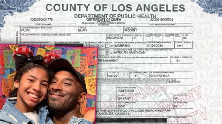  The death certificate for Gianna Bryant