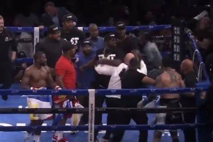 The fight was called off but he appeared to start celebrating