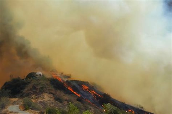 The fire in Yucaipa, California sent black clouds of smoke into the air