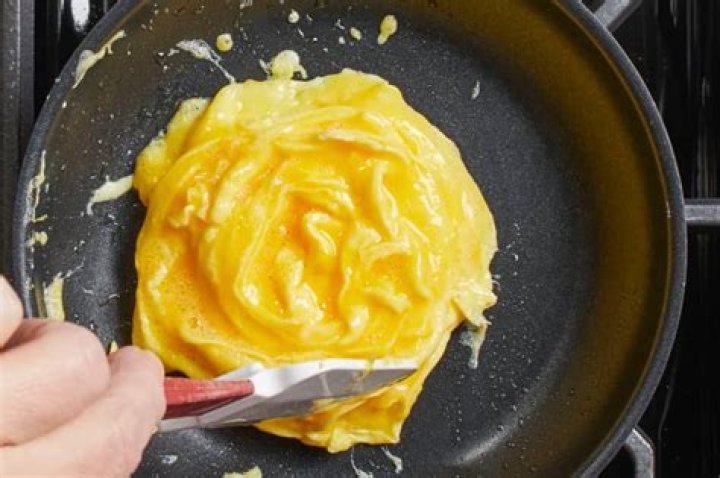 The folded eggs are kept in plastic packages ready to go into the microwave