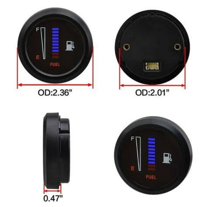 The fuel gauge displays the battery level and it has a wood-rimmed steering wheel