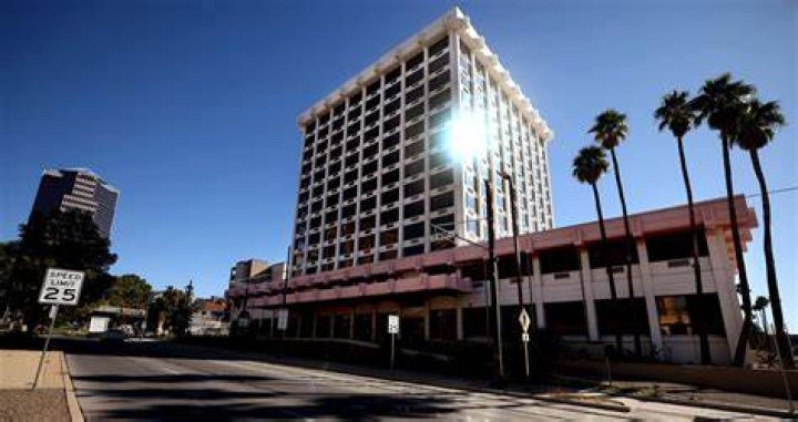 The hotel was vacant was furniture stacked up inside