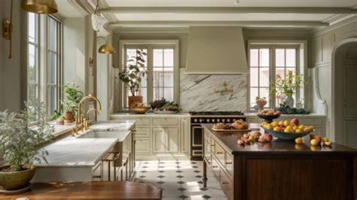 The kitchen also features a kitchen island and granite countertops