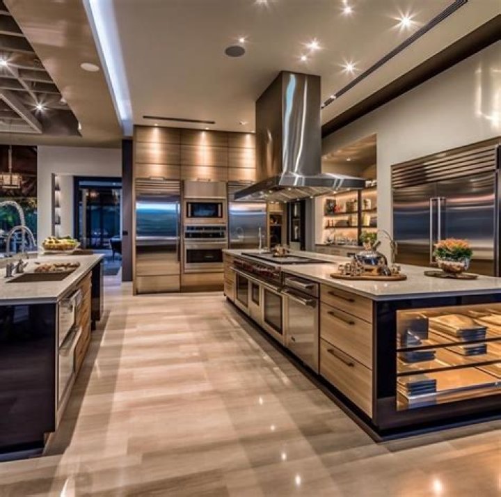 The kitchen boasts a huge island for preparing food