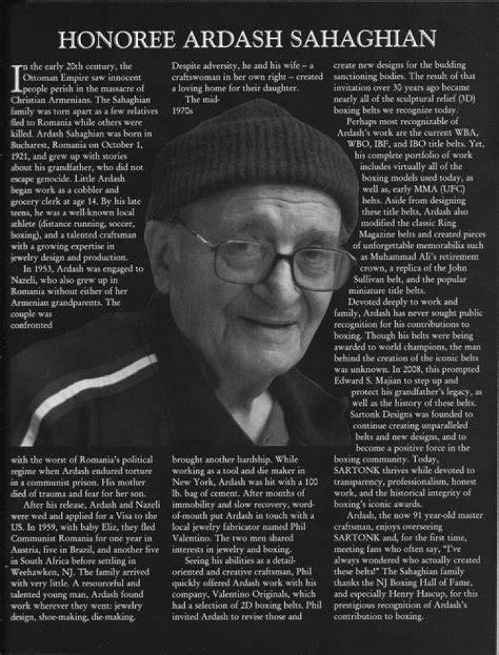 The late Ardash Sahaghian was the man responsible for handcrafting boxing belts from the 1970s