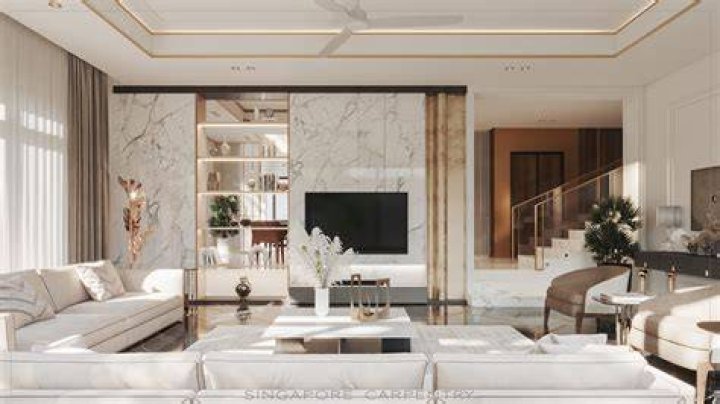 The luxe living room was extra lit with a remote-controlled fireplace