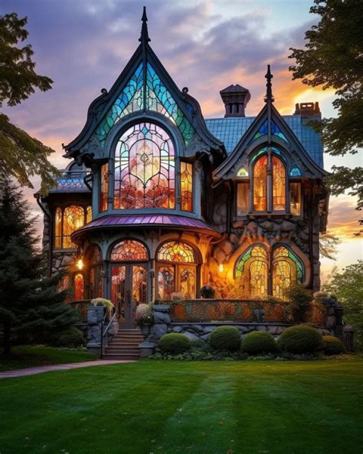 The mansion comes with stained glass windows and arches