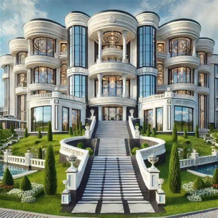 The mansion has a four-car garage