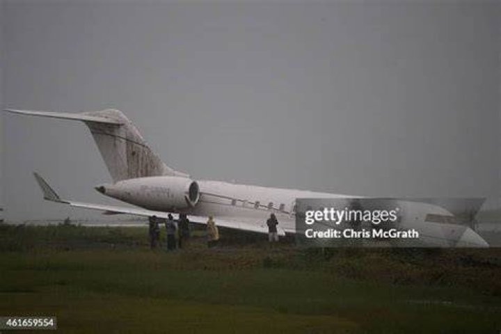 The private jet skidded off the runway into the grass