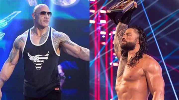 The Rock, left, and Roman Reigns confronted Cody Rhodes on stage