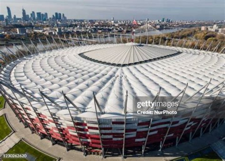 The stadium in Warsaw showed its support for Ukraine before the match