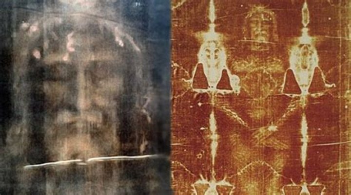  The Turin Shroud is stained with blood and appears to show the outline of a man in negative photographs