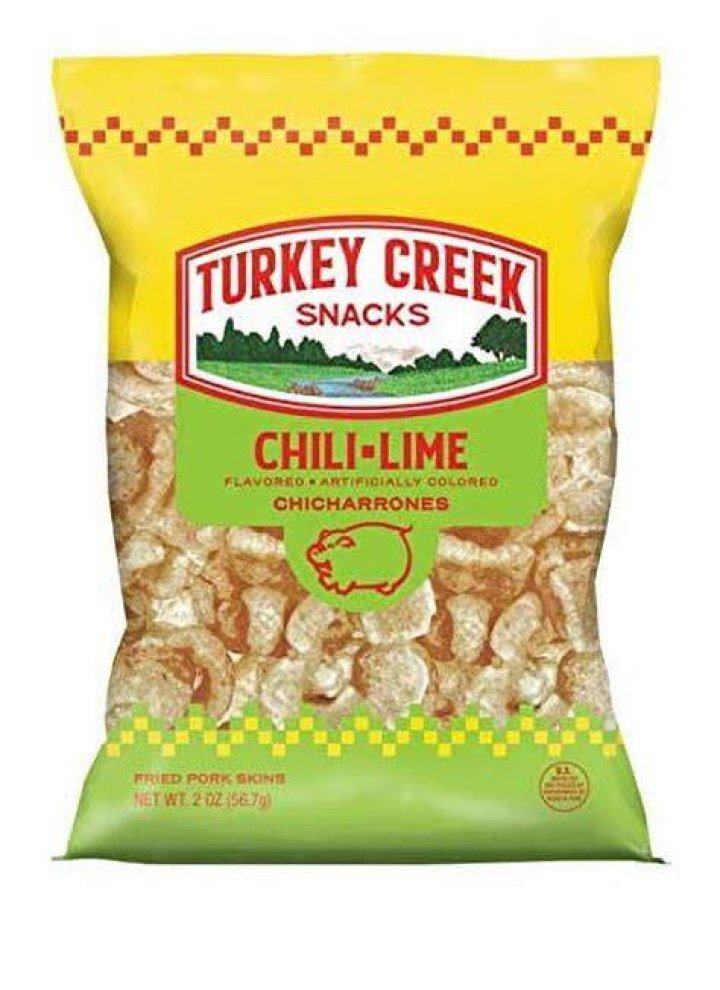 The Turkey Creek Pork Rinds are available in Chili Lime and DIll Pickle