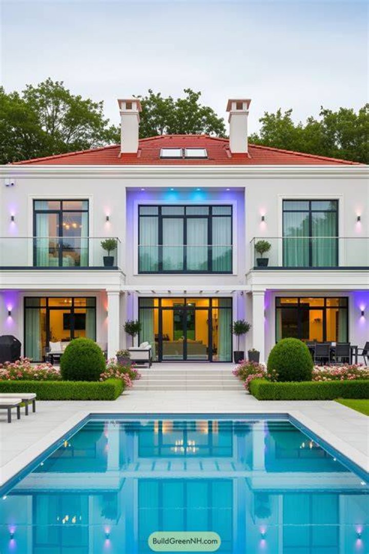 The villa is beautiful at night