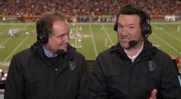 Tony Romo (R) was labeled ‘the best NFL announcer of all time’ by fans after he made a bizarre NSFW comment during the Kansas City Chiefs game