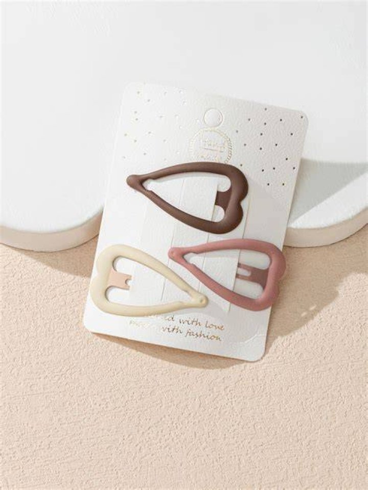 Two Oh One 3PCS Heart Shape Pastel Love Hair Clip Claw Strong Hold Women's Accessory for all Hair Type, Set 2