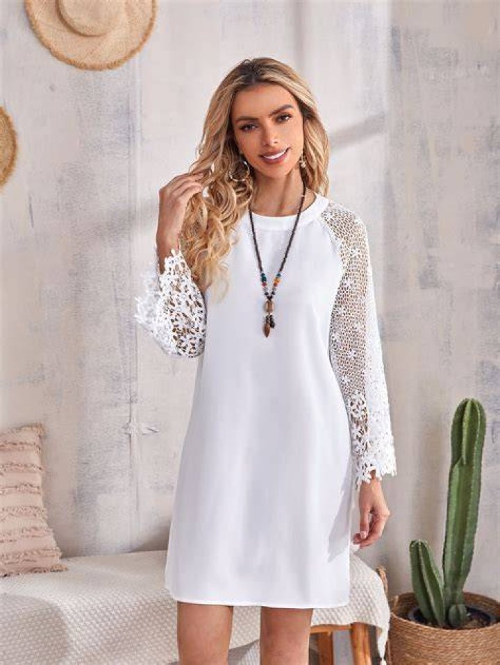 white lace button back dress