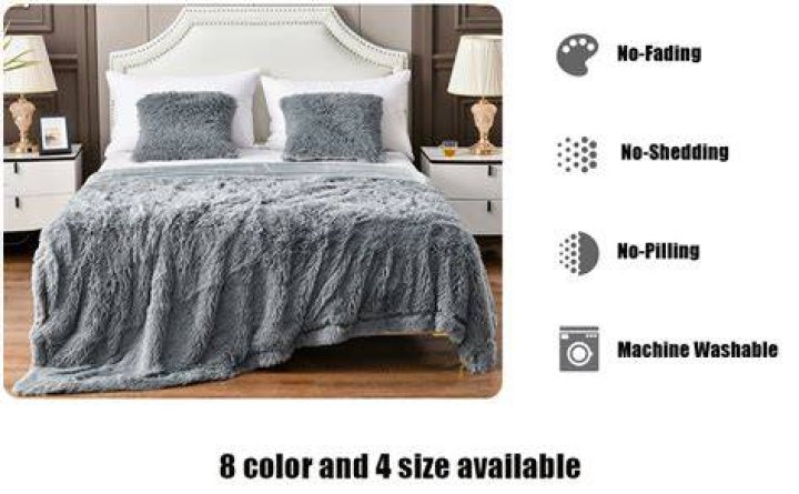 Yusoki Thick Grey Faux Fur Throw Blanket